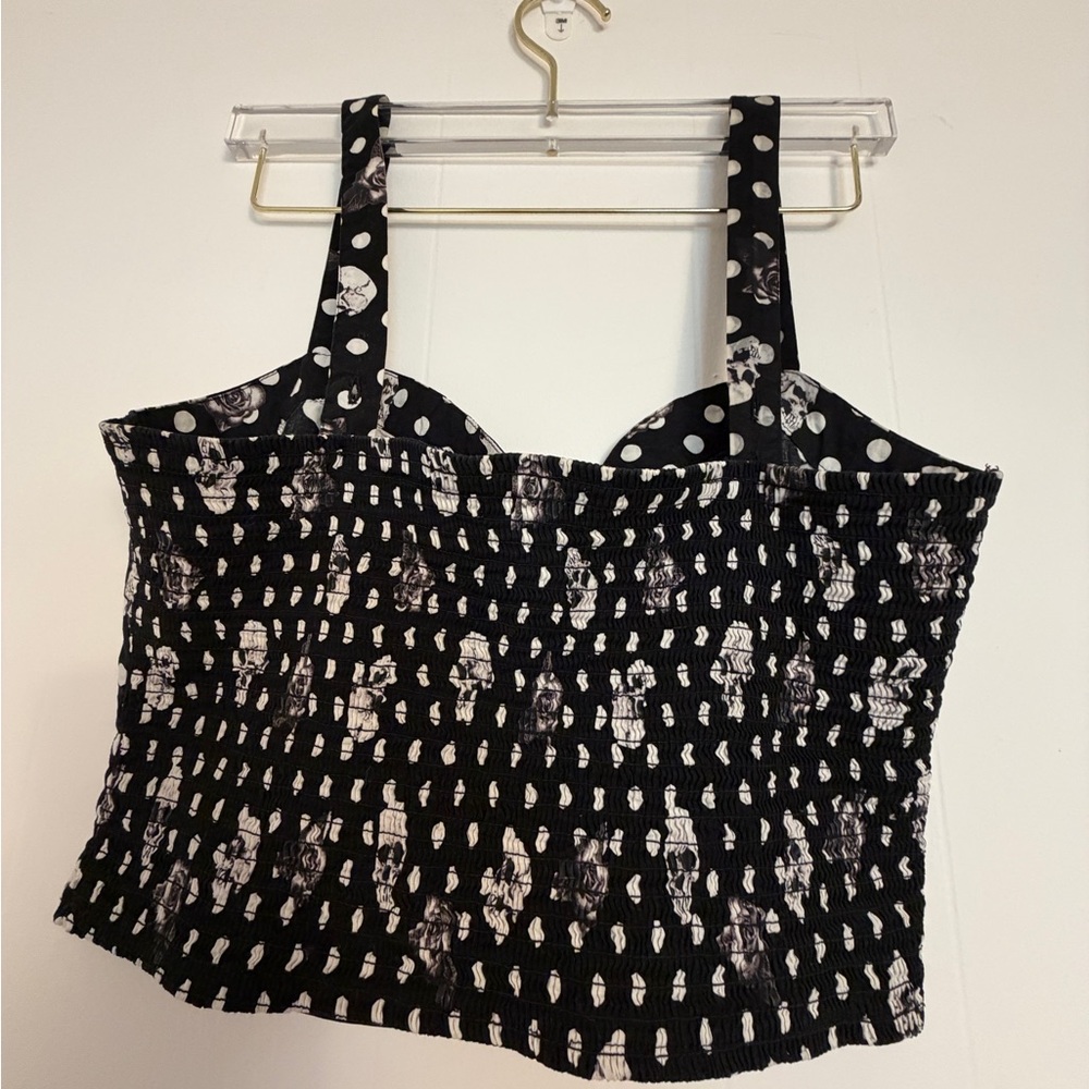 Hot Topic Crop Tank Top Womens Size L Black Skull Rose Bustier Ruched Cotton - Picture 4 of 4